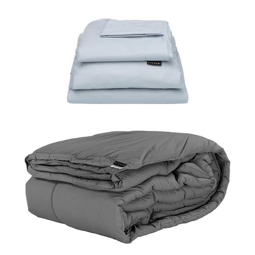 Edredón Queen Size Homy Gris + Sábanas Softy Platino RGH