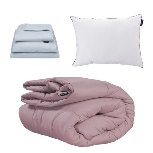 Edredón Individual Homy Lila + Sábanas Softy Platino + Almohada One  RGH