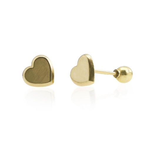 Aretes Broquel Corazón Liso 10k Oro Abba Joyas