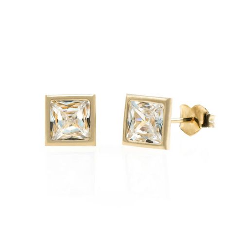 Aretes Broquel Cuadro Bisel 10k Oro Abba Joyas