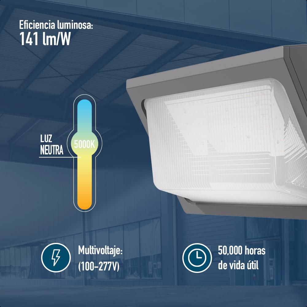 Luminario LED ICON Wall Pack 60W Exterior IP65 Luz Blanca 5000K Alta ...