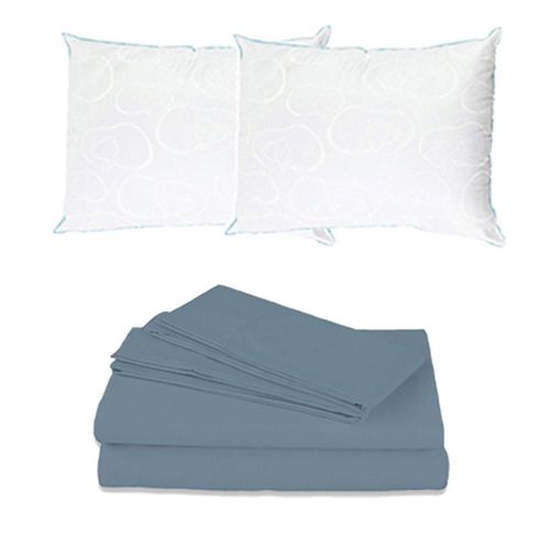 Sábanas Matrimonial Spring Air Basic Azul Acero + 2 Almohadas Osos RGH