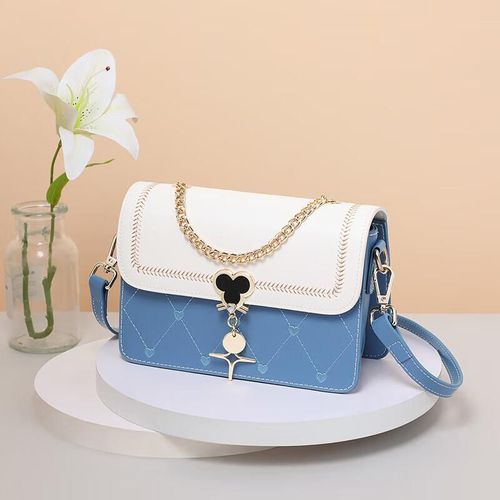 Bolso Love Ocean Cuadrado de Cuero con Asa de Hombro Azul para mujer