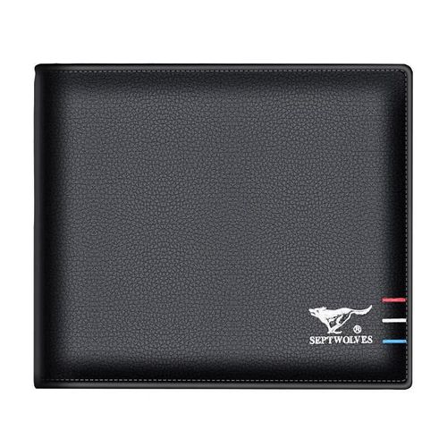 Cartera SEPTWOLVES de Cuero Genuino Negra para Hombre
