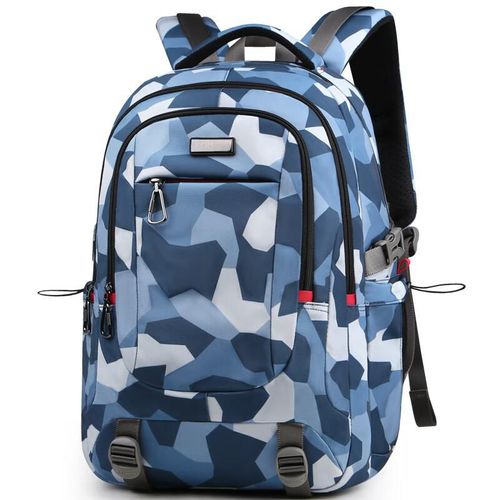 Mochila escolar Edison K08-2 de tela Oxford Cuadros azul y blanco unisex