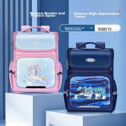 Mochila escolar KVG de tela Oxford 900D resistente al agua Azul/Rosa para niño y niña