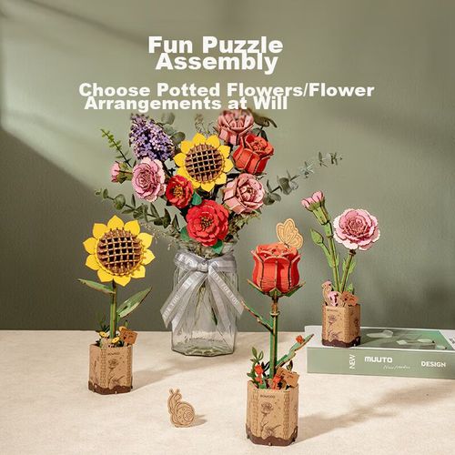 Bloques de construcción ROKR IROWOOD de madera rosa para decoración floral