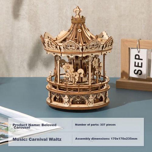 Caja de música ROKR Carrusel de madera siberiana decorativa