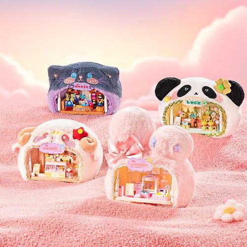 Conjunto de peluches  de tienda de animales en miniatura con rompecabezas de escena callejera