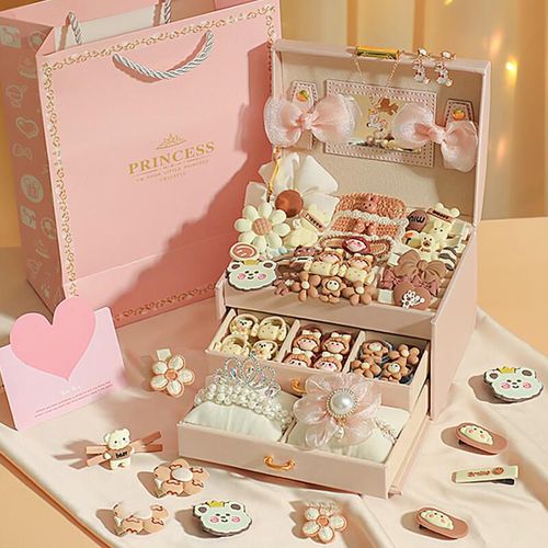 Caja de Joyería y Accesorios para el Cabello HUANG'EN 139 piezas de cuero PU para niñas