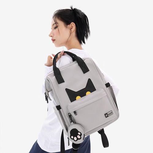 Mochila escolar NOXXON Cat Diary de nylon Gris para mujer