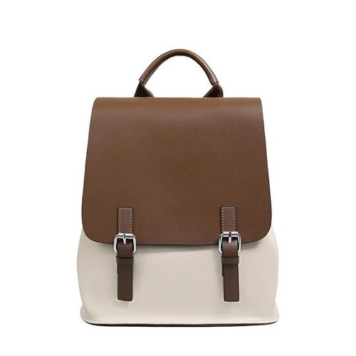 Mochila de cuero VINEY de gran capacidad Blanca y Marrón para mujer