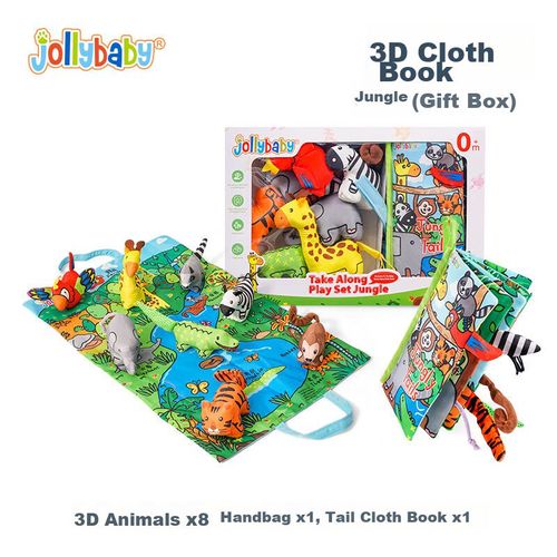 Libro de Tela 3D JOLLYBABY para bebés 0 a 1 año de tela ecológica con diseño de jungla