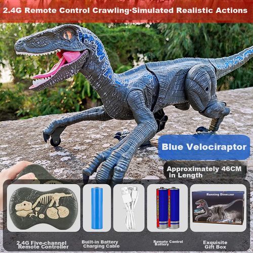 Dinosaurio control remoto HUASHIMENG Velociraptor de plástico Verde para niños y niñas