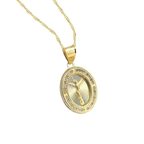 Cadena con Medalla Cristo Brillo Interior 10k Oro