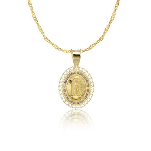 Cadena Con Medalla Virgen de Guadalupe Encaje Gde. 10k Oro abba Joyas