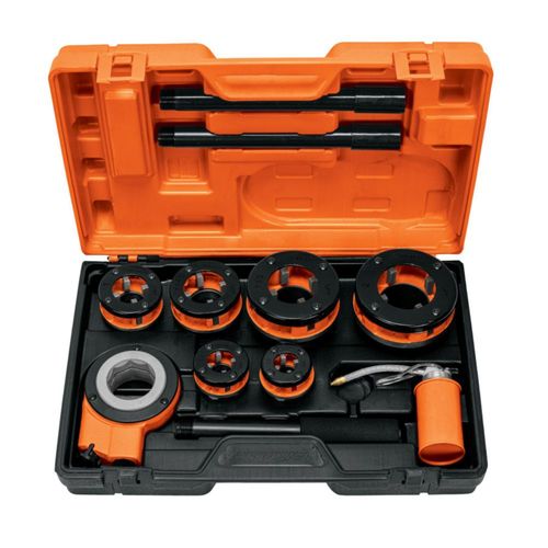 AM3K ofrece Juego de 4 tarrajas Truper TA‑850 para tubos de ½" a 1", con cabezal de matraca reversible y dados de acero al cromo.