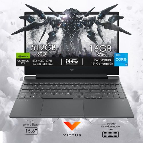 Laptop HP Victus Gaming Core i5-13420h RTX 4050 16GB Ram 512GB SSD 15.6"FHD 144Hz color Mica silver Windows 11