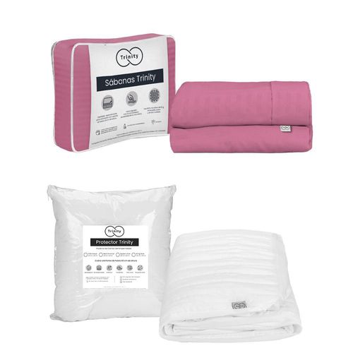 Protector de colchón Individual Trinity + Sábanas Trinity Rosa TRY