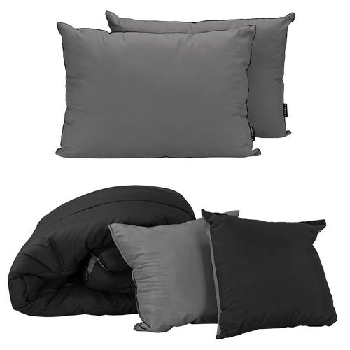 Set de Edredón King Size Doble Vista Couzy Negro-Gris + Almohada 2 Pack RGH