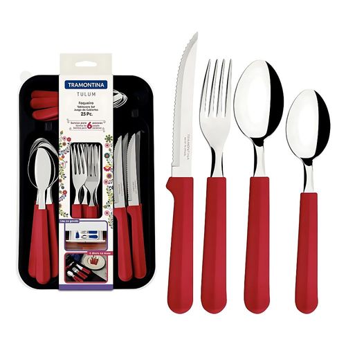 Juego de cubiertos Tramontina 16 piezas Tulum, rojo, acero inoxidable