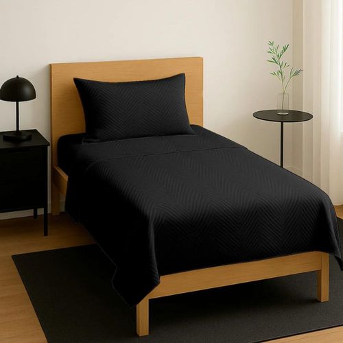 Juego De Sábanas Individual 100% Microfibra Suave Pierre Cardin Negro Zigzag
