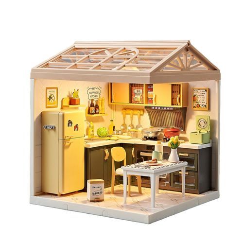 Juguete Casa en Miniatura Cocina con Muebles, Accesorios y Efecto de Luz Nocturna