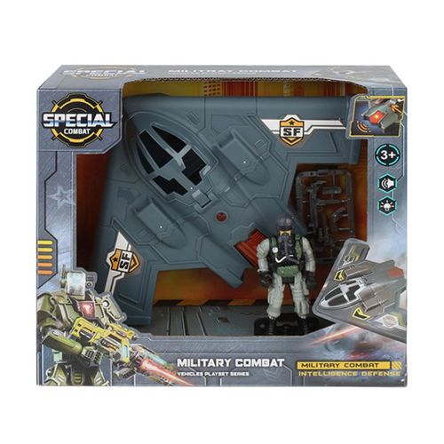 Juguete Avión Militar de Combate con Piloto y Accesorios con Luz y Sonido