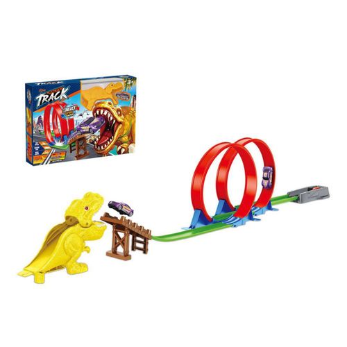 Pista de Juguete de Carreras con Dinosaurio y Doble Loop de Velocidad + 1 Vehiculo de Juguete