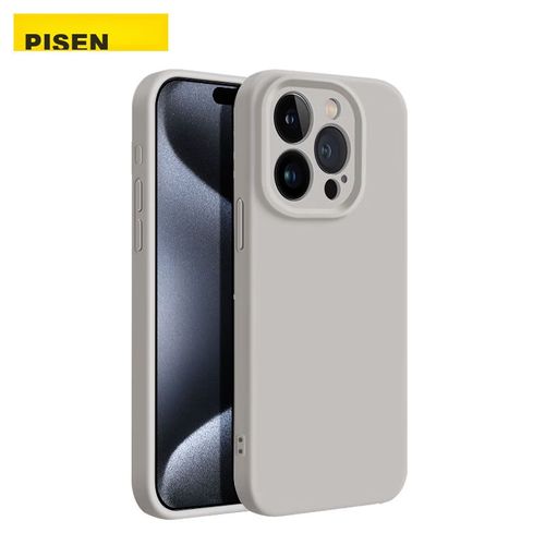 Funda Para Iphone 15 Pro Max Pisen Silicona Líquida Flexible Gris Titán