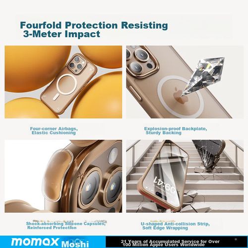 Funda Para IPHONE 16 Pro Max Momax Magnética Transparente Dorado