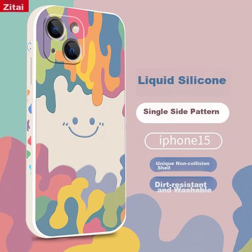 Funda Para IPHONE 15 Zitai Silicona Líquida Blanca Diseño Cubo Rubik