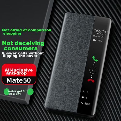 Funda Para HUAWEI Mate 50 Zhengjian Cuero Negro Con Ventana Inteligente