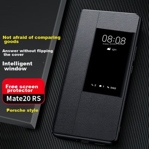 Funda Para HUAWEI Mate 20 Rs Porsche Zhengjian Cuero Negro Con Ventana Inteligente