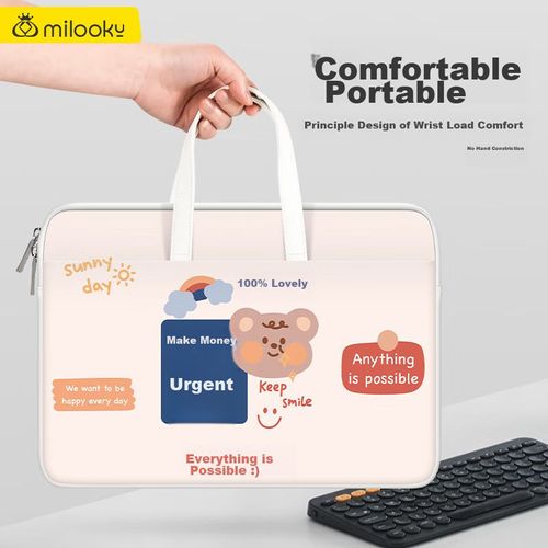 Funda para laptop Milooky 15-16 pulgadas de cuero PU Negra para mujer