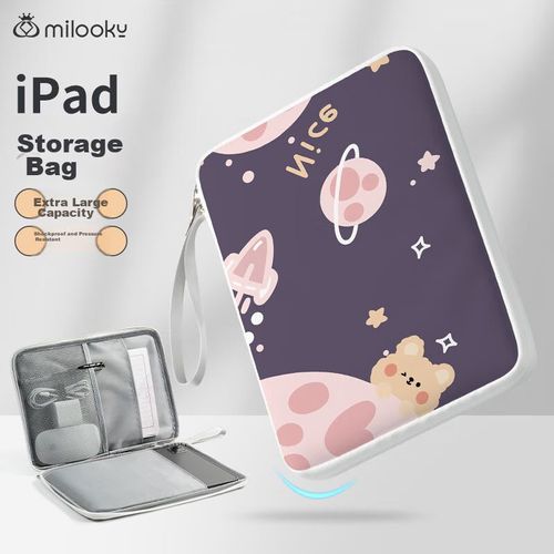 Funda para iPad Milooky Creativa de cuero sintético resistente al agua Astronauta/Oso Amigable