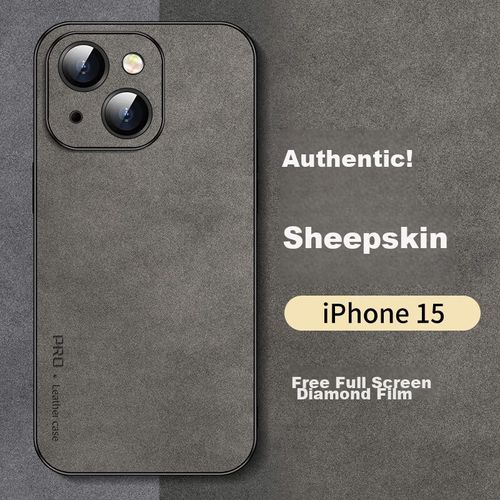 Funda Para IPHONE 15 Shangsu Cuero De Cordero Gris