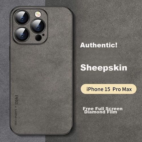 Funda Para IPHONE 15 Pro Max Shangsu Cuero Cordero Gris