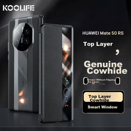 Funda Para HUAWEI Mate 50 Rs Koolife Cuero Negro Flip Con Ventana Inteligente