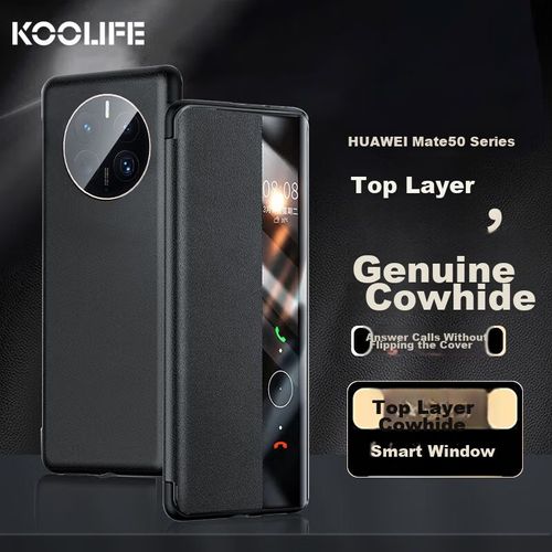 Funda Para HUAWEI Mate 50 Pro Koolife Cuero Auténtico Negra