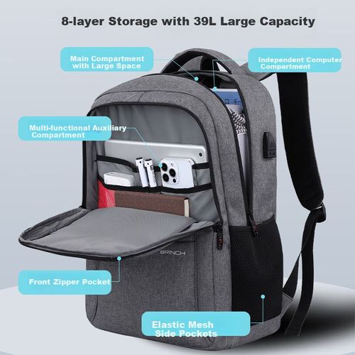 Mochila para laptop BRINCH TOP de tela Oxford/Poliéster Negra para unisex