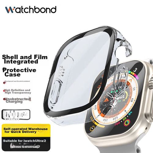Funda De Pc Y Cristal Templado Watchbond Para Apple Watch Ultra 49Mm Negro