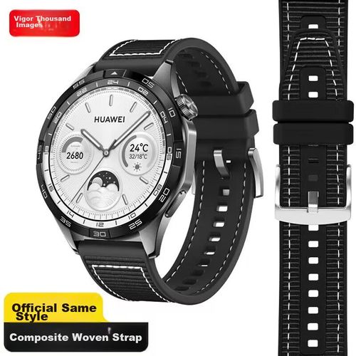 Correa De Silicona Y Nylon Weiqiantu Para Huawei Watch Gt5/5Pro/Watch5/4/4Pro/3/3Pro/Gt4/3/2 46/48Mm Negro
