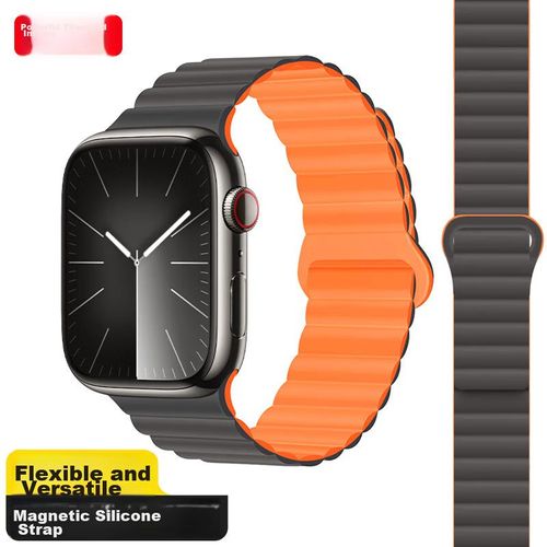 Correa De Silicona Wqtt Para Apple Watch 7/6/Se2/Ultra2/5 44/45/49Mm Gris Con Naranja