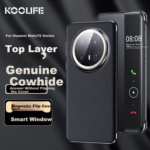 Funda Para Huawei Mate 70 Pro+ Koolife Piel Genuina Flip Negro
