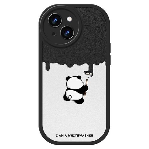 Funda Para Iphone 15 Plus Ba Era Silicona Y Piel Negro Diseño Oso Rosa