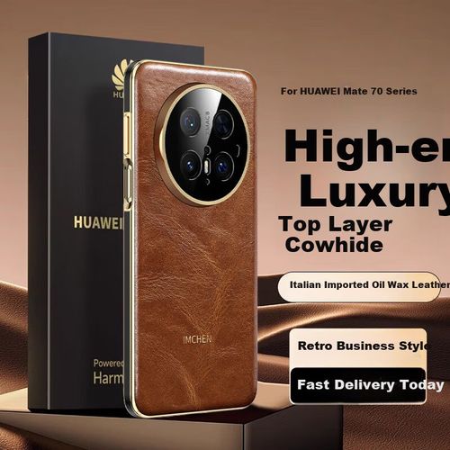 Funda Para Huawei Mate 70 Pro Im-Chen Cuero Genuino Café