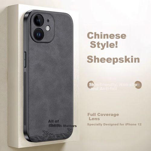 Funda Para Iphone 12 Shiyong Piel De Cordero Negro