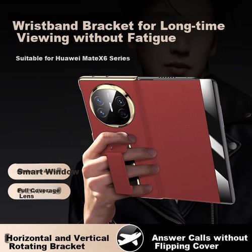 Funda Para Huawei Mate X6 Koolife Cuero Rojo Con Soporte Giratorio Y Ventana Smart