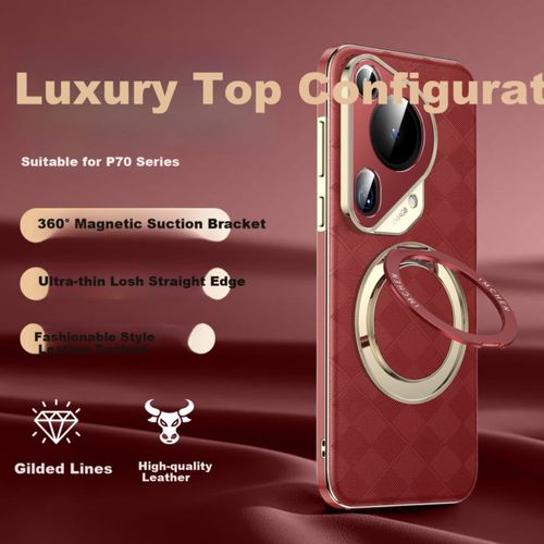 Funda Para Huawei Pura70 Amichen Cuero Genuino Rojo Rubí